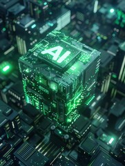 Obraz premium A cube of green glowing data with the letters 