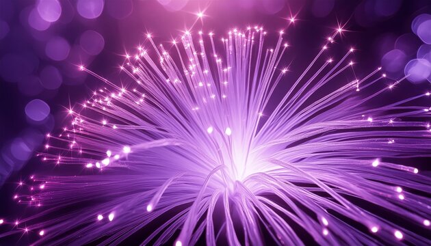 Purple fiber optic lights exploding from a central point, creating a stunning visual effect. The radiant beams and sparkling dots evoke innovation, advanced technology, and a futuristic ambiance.
