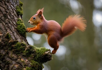Fototapeta premium A view of a Red Squirrel in a tree