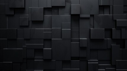 Textured Black 3D Blocks Design. A creative display of various sized 3D blocks with a distinct black texture that gives depth and complexity to the image.