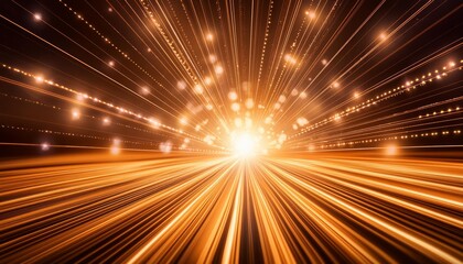 Golden fiber optic lights spreading out from a central point, creating a spectacular burst effect. The glowing filaments and sparkling dots convey a sense of innovation, advanced technology.