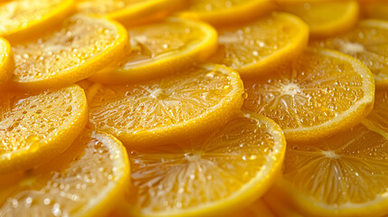 Fresh lemon slices pattern backgrond, close up.