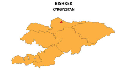 Obraz premium Bishkek Map in Kyrgyzstan. Vector Map of Kyrgyzstan. Regions map of Kyrgyzstan.