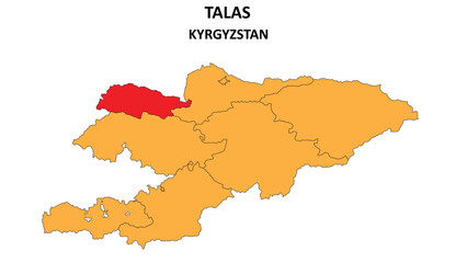 Talas Map in Kyrgyzstan. Vector Map of Kyrgyzstan. Regions map of Kyrgyzstan.