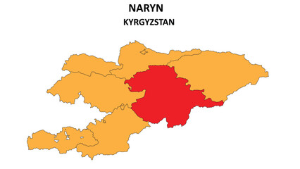 Naryn Map in Kyrgyzstan. Vector Map of Kyrgyzstan. Regions map of Kyrgyzstan.