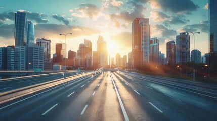 Fototapeta premium highway in modern city with a futuristic cityscape in the background