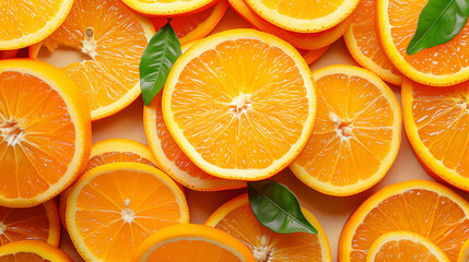 Full frame of fresh orange fruit slices pattern background, close up, high angle view. - Powered by Adobe