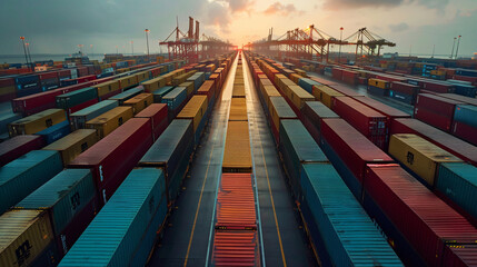 Logistics operations in Rotterdam port with trucks and shipping containers