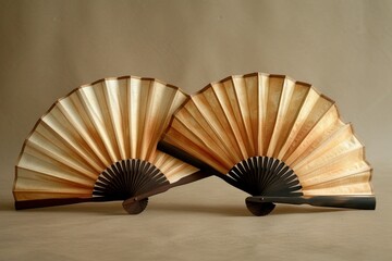 A pair of elegant fans, open in mid-twirl, symbolizing grace and femininity.