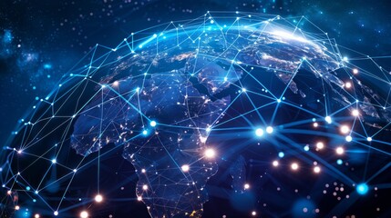 Obraz premium Digital world globe centered on Africa, concept of global network