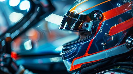 Focused Race Car Driver in Helmet