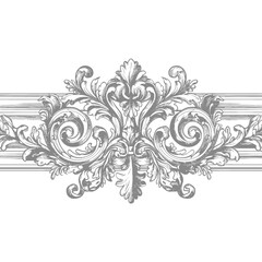 horizontal line divider with Baroque ornament engraving style black color only