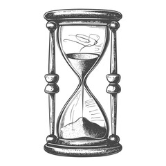 hourglass with engraving style black color only