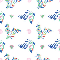 Vector Seamless Pattern with Seahorse.