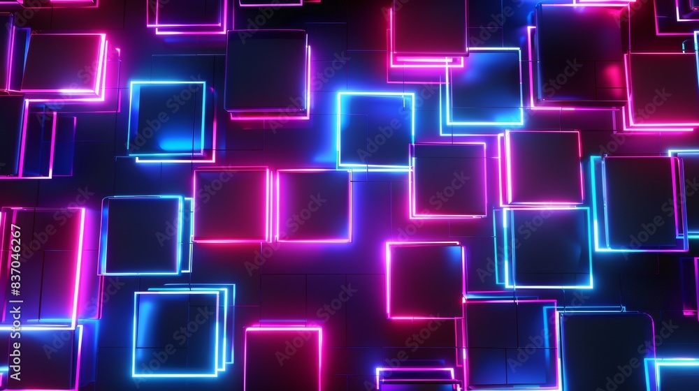 Poster endless neon connectivity. an abstract pattern of endlessly connecting neon squares, symbolizing dig