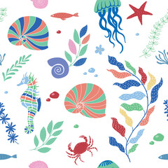 Vector Seamless Pattern with Seahorse.