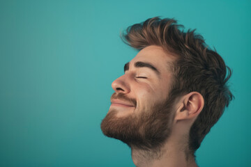 Fototapeta premium A close up of a man with beard and closed eyes looking to a side