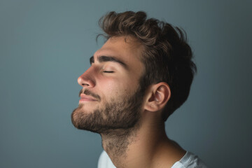 Fototapeta premium A close up of a man with beard and closed eyes looking to a side