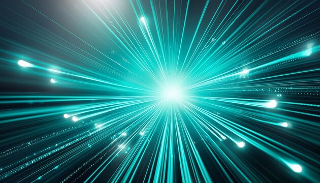 A radiant teal light burst with dynamic streaks extending outward, creating a vibrant and energetic composition. The cool hues evoke feelings of calm and inspiration, ideal.