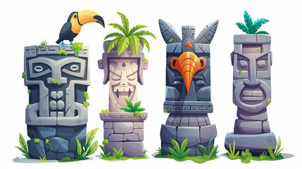 Asset of the Aztec jungle totem face for mobile game or slot game isolation, Illustration.