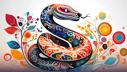 巳のカラフルなシルエットアート