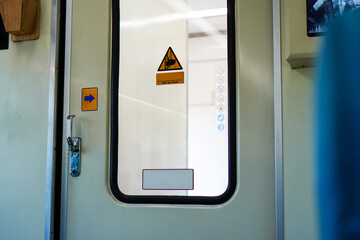 The connecting door to a train carriage