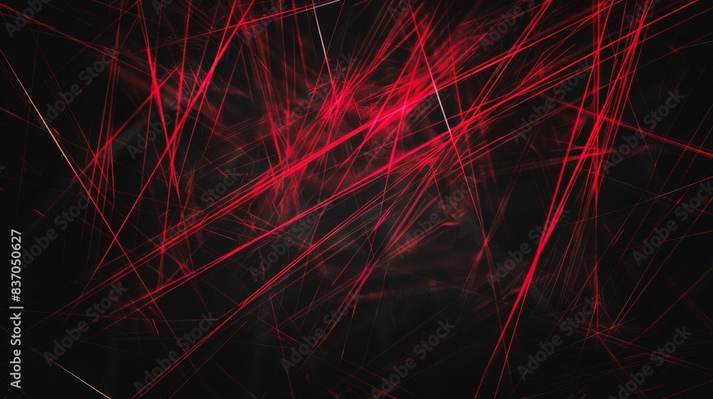 Poster red neon chaos. a chaotic tangle of red neon lines creates a visually intense abstract pattern, sugg