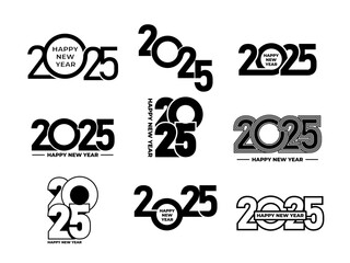 set of illustration the typography symbol or logo of the number 2025 in black style isolated on a white background, logo silhouette design of the new year 2025