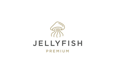 Jellyfish with line art style logo design template flat vector