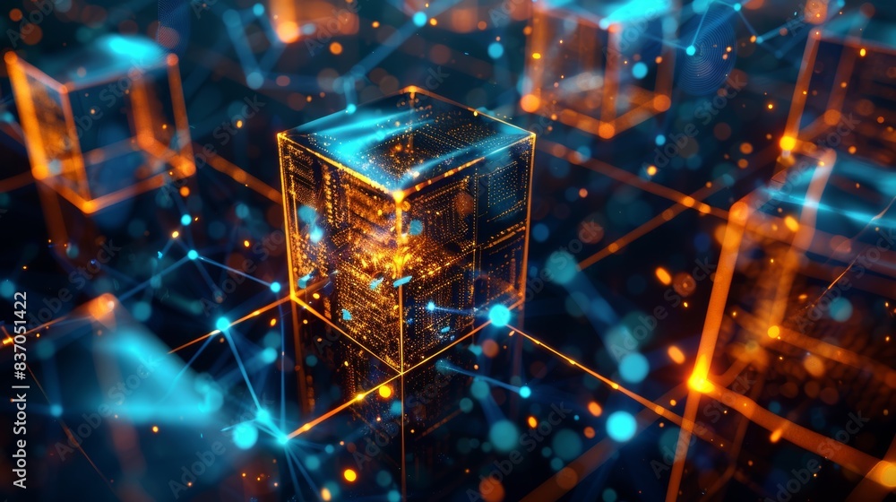 Poster complex digital cubes in blue
