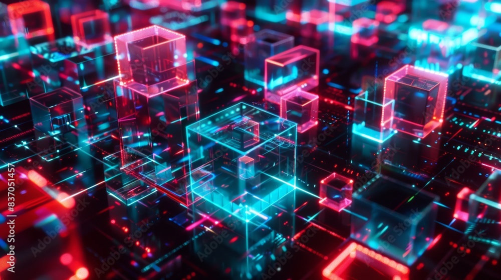 Aufkleber complex digital cubes in blue