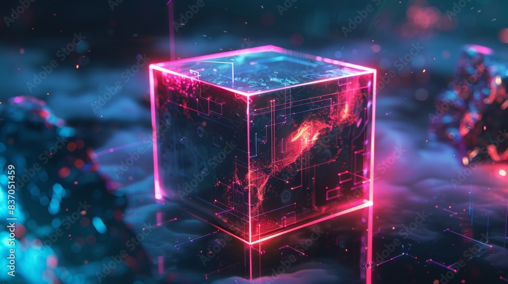 Poster complex digital cubes in blue