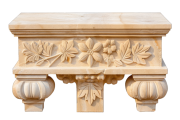 Elegant stone pedestal with detailed floral carvings, perfect for garden decor or indoor decoration. Exquisite craftsmanship.