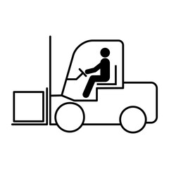 Forklift transport icon, industry vehicle machine symbol, fork truck warehouse vector illustration