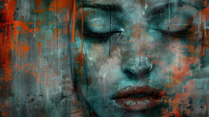 abstract woman face corroding by sad emotion, depression art -