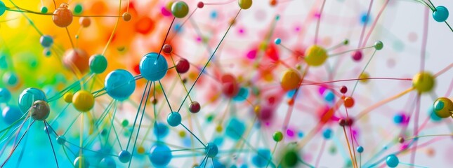 Creative data visualization of social media interactions as colorful lines and nodes generated by AI
