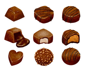 Watercolor Set of Chocolate Candies