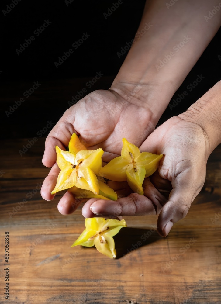 Wall mural hands with handful of star fruits