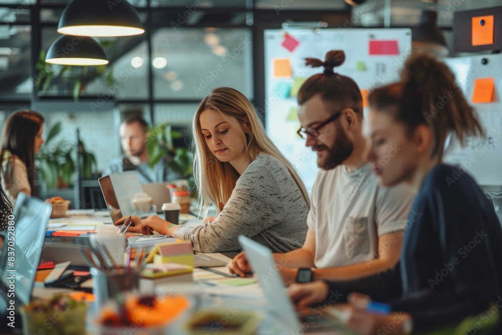 Aufkleber tech startup team at hackathon: coding, brainstorming, and innovating in a high-energy workspace