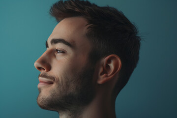 Fototapeta premium A close up of a man with beard and closed eyes looking to a side