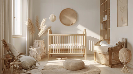 Scandinavian-inspired nursery decor with minimalist illustrations and pastel tones