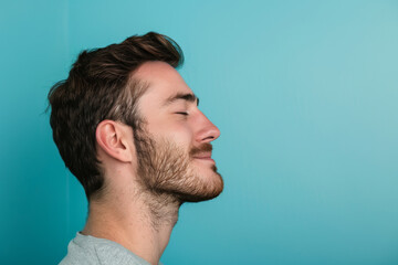Fototapeta premium A close up of a man with beard and closed eyes looking to a side