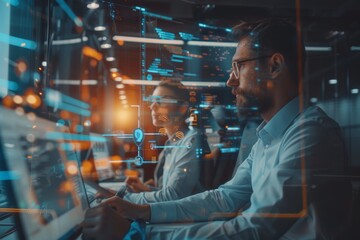 Tech Startup Team Collaborating on AI-Driven Application Development in High Tech Office