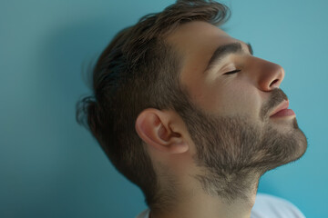 Fototapeta premium A close up of a man with beard and closed eyes looking to a side