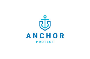 Anchor with shield logo icon design template flat vector