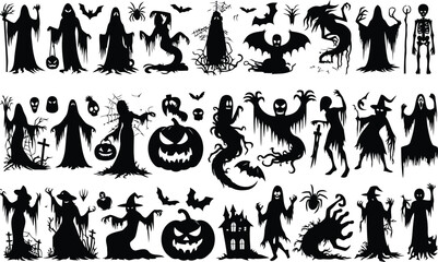 Fototapeta premium Vector Spooky Halloween Silhouettes Sublimation collection in different poses