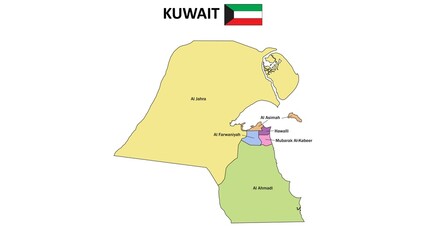 Kuwait Map. State and union territories of Kuwait. Detailed colourful Political map of Kuwait with...