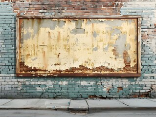 Empty Vintage Billboard on Weathered Brick Wall in Historic District