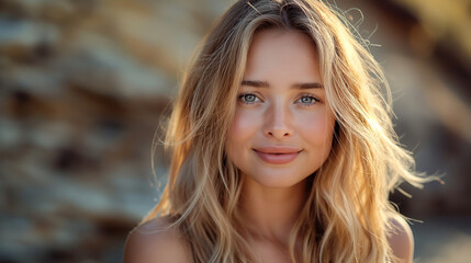 Naklejka premium Portrait of a young smiling woman with long blond hair