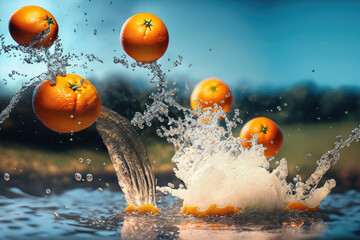 fresh oranges with splash of water